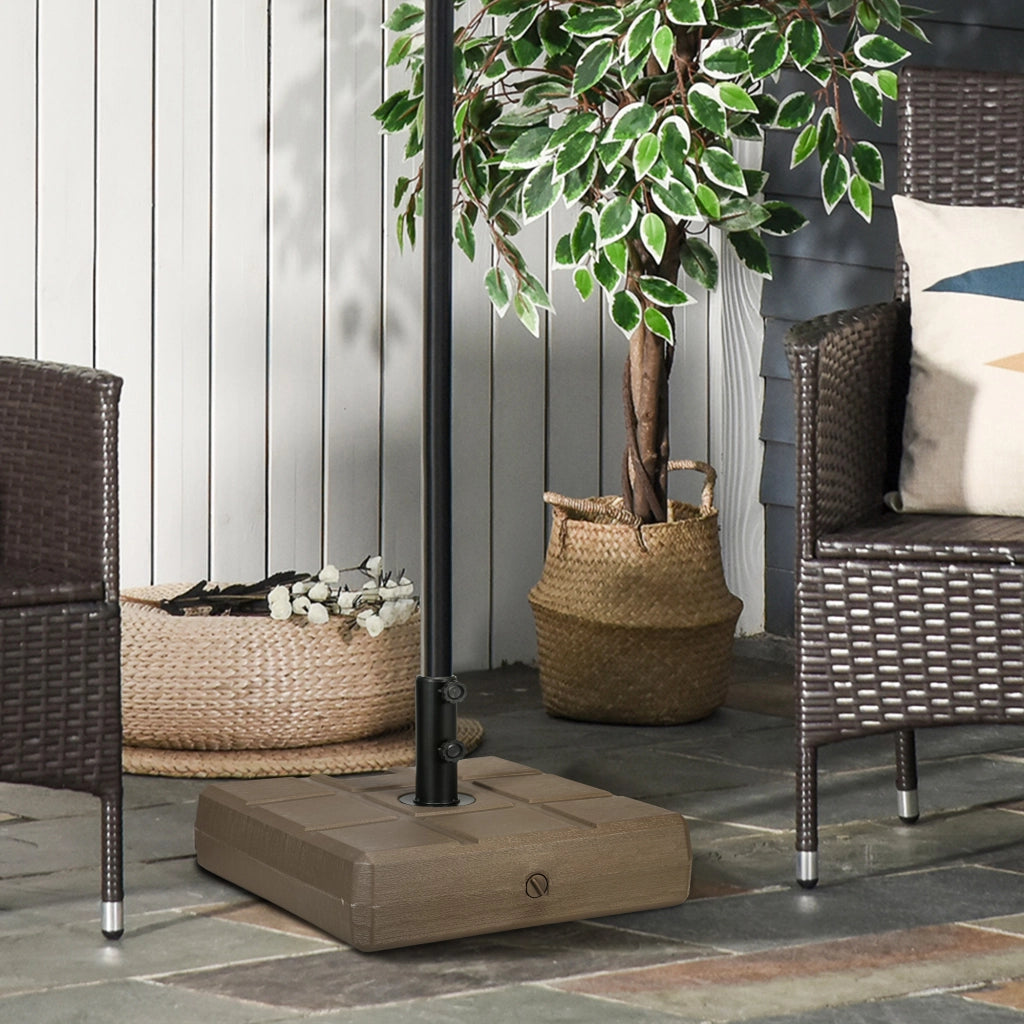 Base per Ombrellone da Giardino Riempibile con Maniglia in HDPE e Acciaio, 49x49x36.5 cm, Marrone