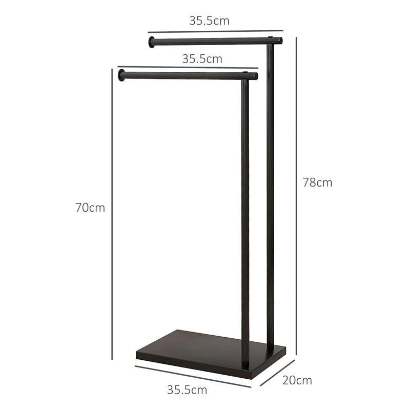 PORTA ASCIUGAMANI BAGNO DA TERRA AUTOPORTANTE A 2 BRACCI IN METALLO, 35.5X20X78CM, NERO