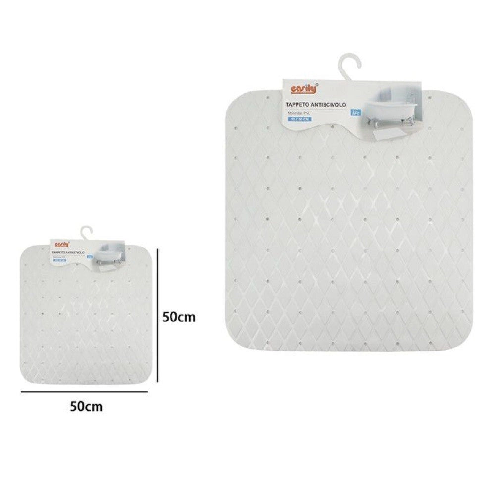 Trade Shop - Tappeto Tappetino In Pvc Antiscivolo Per Vasca Bagno Doccia 50x50cm 79726 Bianco -