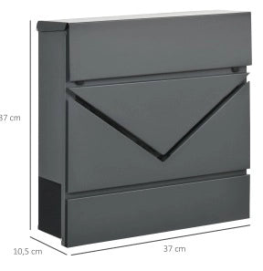 Cassetta postale da parete 37 x 10,5 x 37 cm in acciaio grigio con serratura