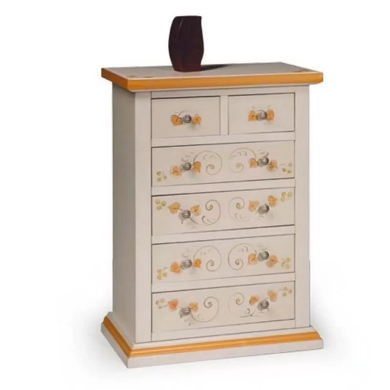 Cassettiera 6 cassetti in legno shabby bianco anticato decorato 62x37x93 - Mobili 2G