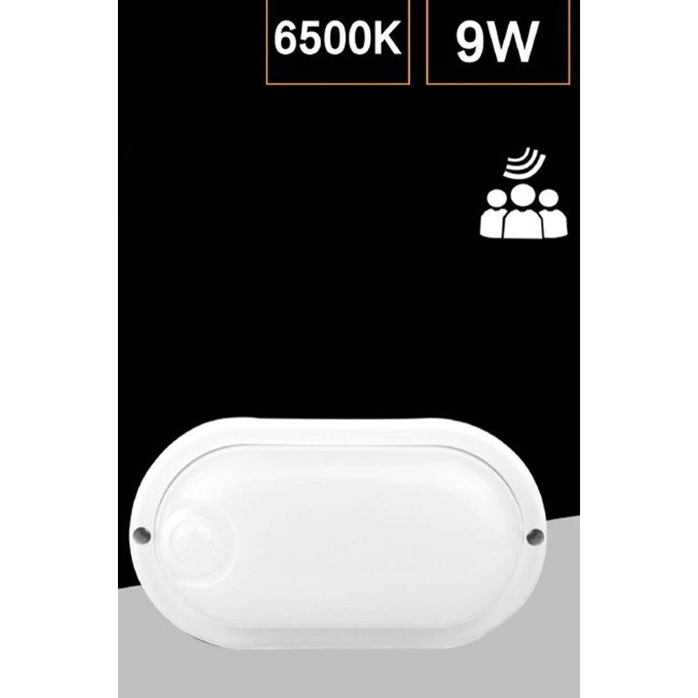 Trade Shop - Plafoniera Led Per Esterno Con Sensore Di Movimento 9w Luce 6500k Tonda Ovale Ip56 Sen-9f -