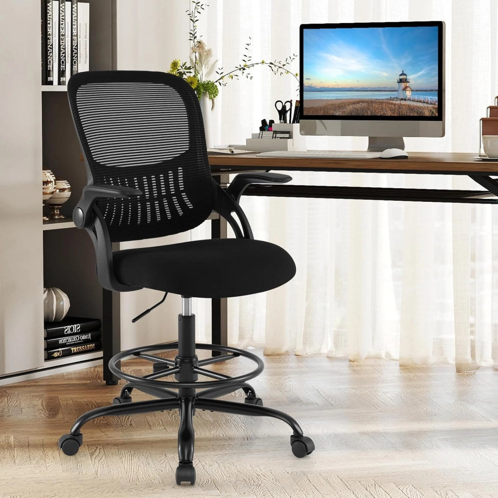 Sedia da ufficio ergonomica girevole con schienale, braccioli e poggiapiedi, regolabile in altezza, con 5 ruote, per ufficio, studio e sala giochi
