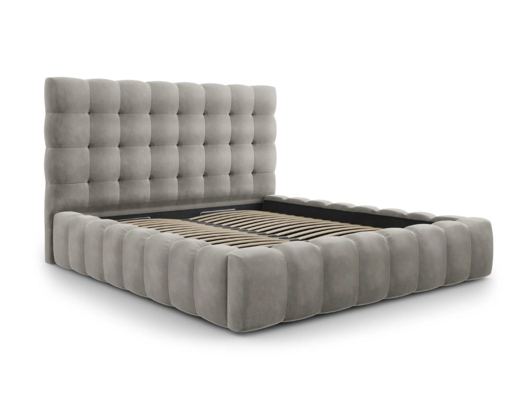 Cosmopolitan Design - Letto a cassettone con testiera "Bali" 160x200cm in velluto grigio chiaro 