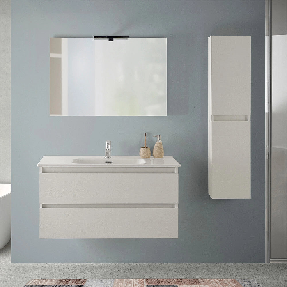 Mobile bagno sospeso 100 cm rovere bianco completo con lavabo Nadia