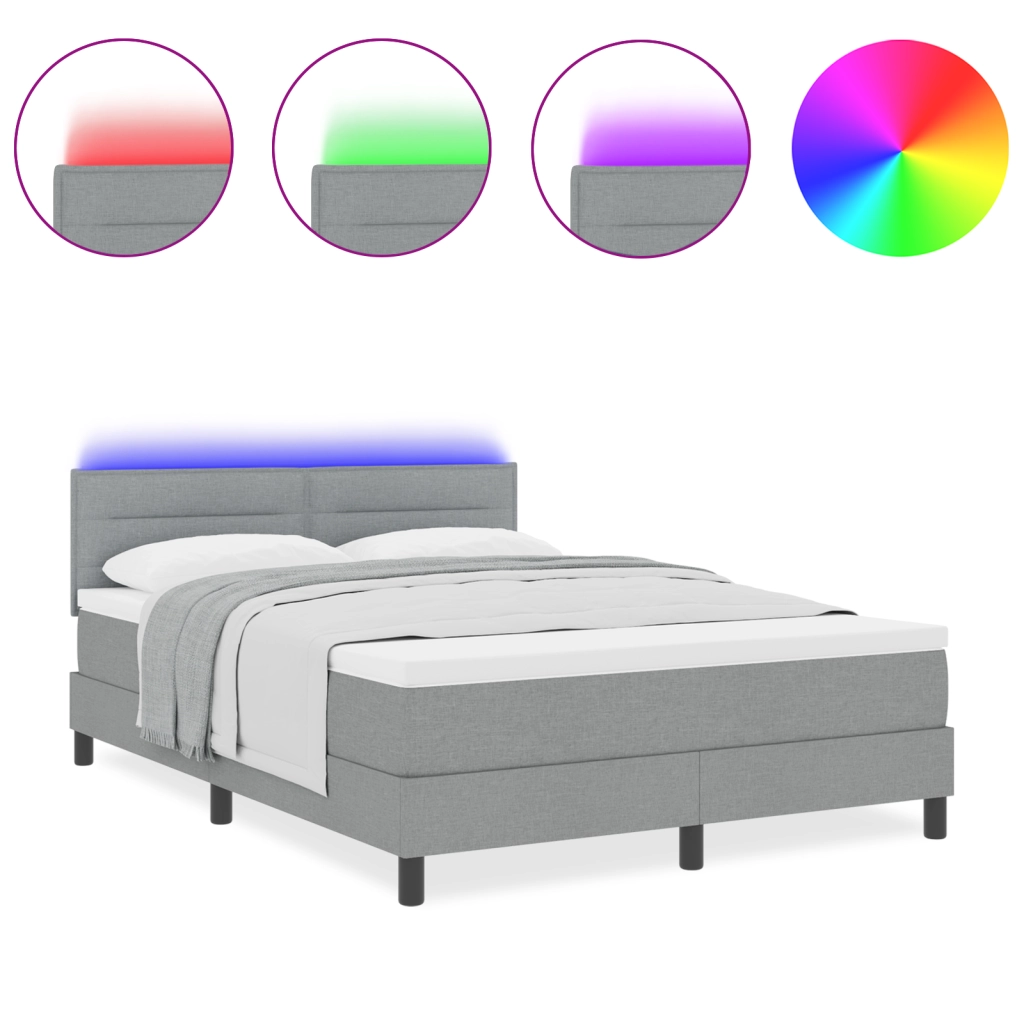 Letto Box Spring con Materasso e Luce LED Grigio 140x200 cm Tessuto