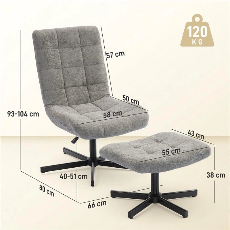 POLTRONA RECLINABILE SU 4 LIVELLI EFFETTO VELLUTO CON POGGIAPIEDI INDIPENDENTE, 66X80X93-104 CM, GRIGIO