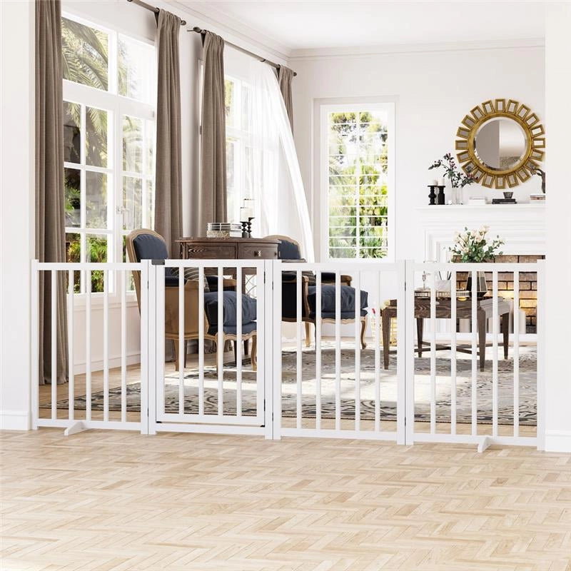 CANCELLINO PIEGHEVOLE PER CANI PICCOLA/MEDIA TAGLIA CON SERRATURA IN LEGNO 237.5X36X80CM - BIANCO