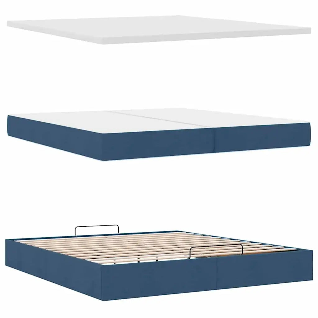 Struttura Letto Pouf con Materassi Blu 200x200 cm in Tessuto 3313954