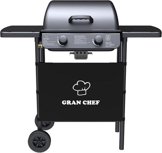 Barbecue a Gas 2 Fuochi George Fuoco Principale da 2,8 kW Accensione Piezoelettrica in Acciaio Smaltato Nero