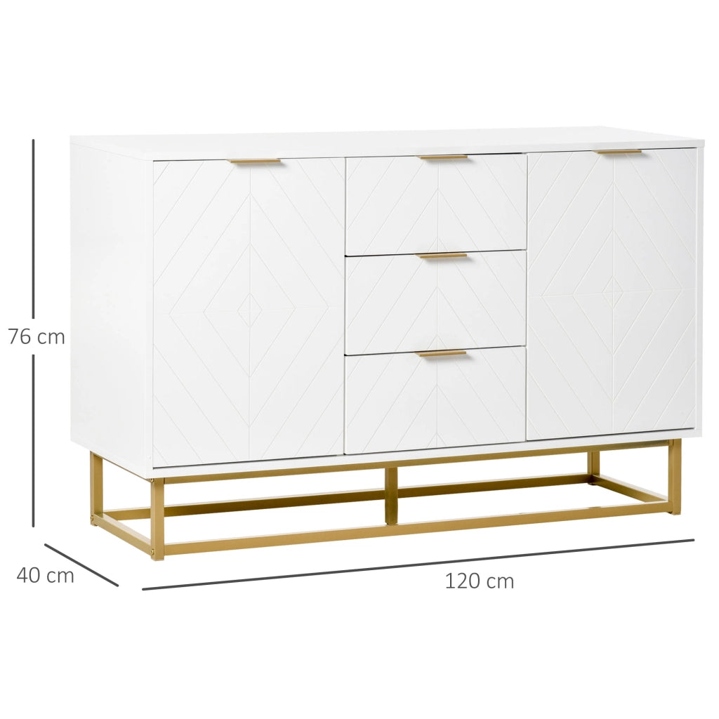 Easycomfort Credenza Moderna Bianca, Credenza Bassa Buffet per Cucina o Sala da Pranzo con 3 Cassetti e 2 Ante, 120x40x76cm
