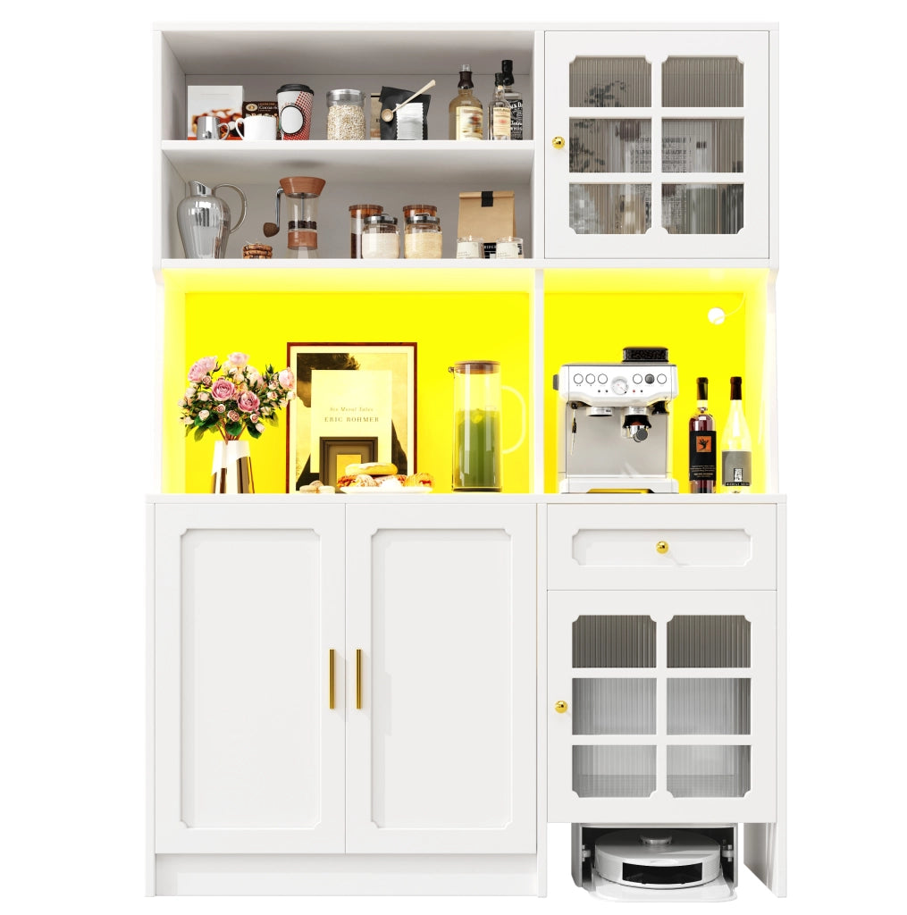 Mobile da cucina 130x45x180 cm con LED e vetrine