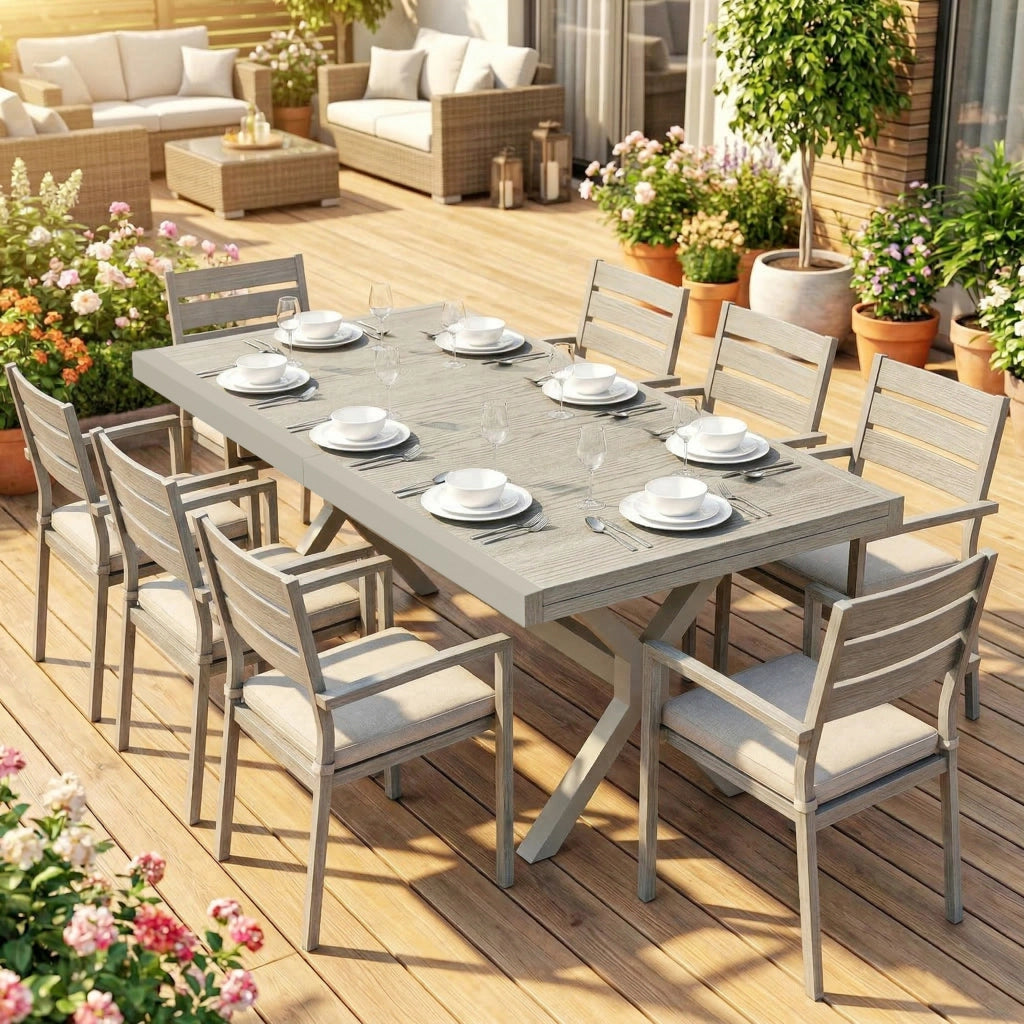 Tavolo da Giardino Allungabile 154-214x85x73 cm per 8-10 Persone in Alluminio e Acciaio Grigio