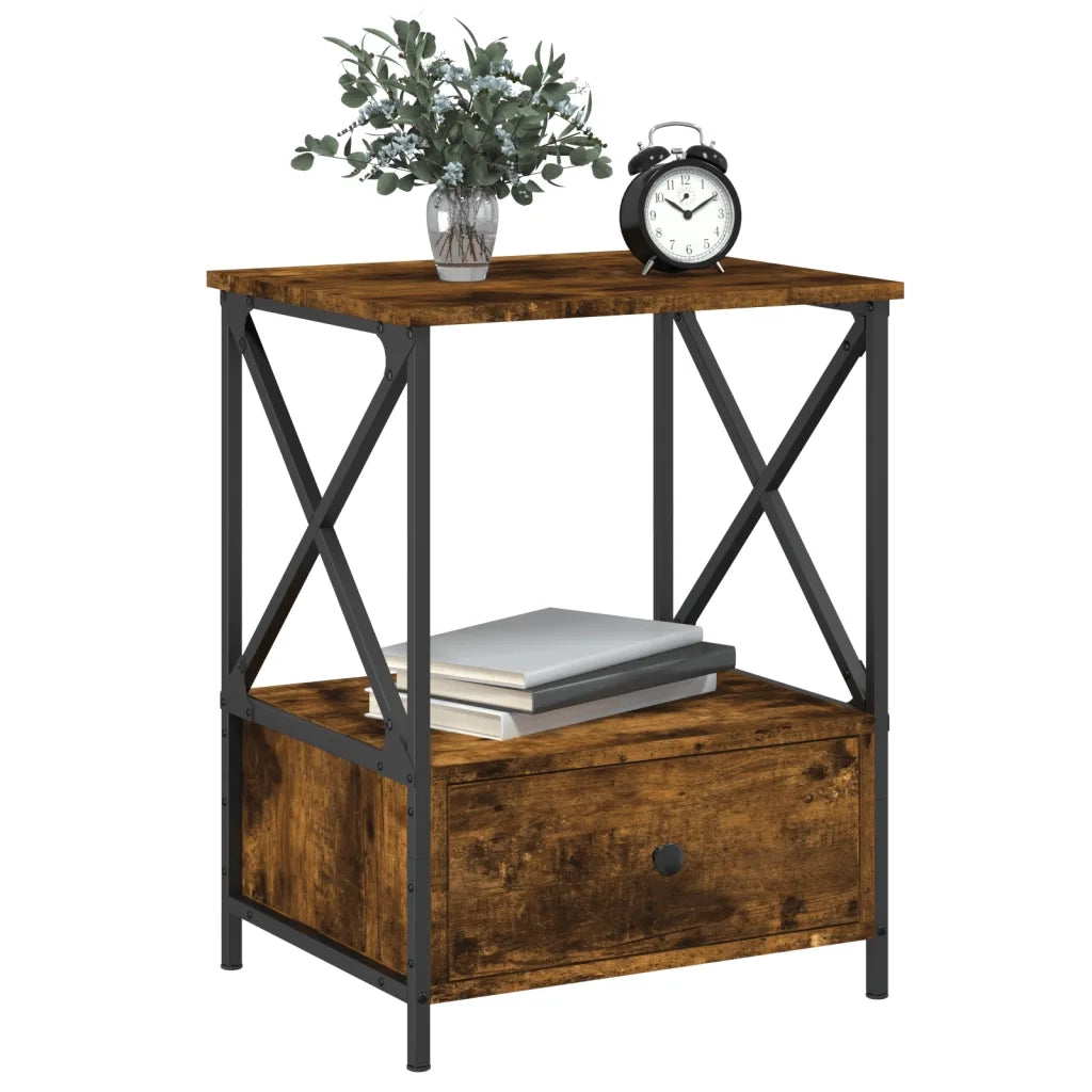 Set di 2 Comodini | Armadio da Notte | Mobiletto da notte Rovere Fumo 50x41x65 cm in Legno Multistrato