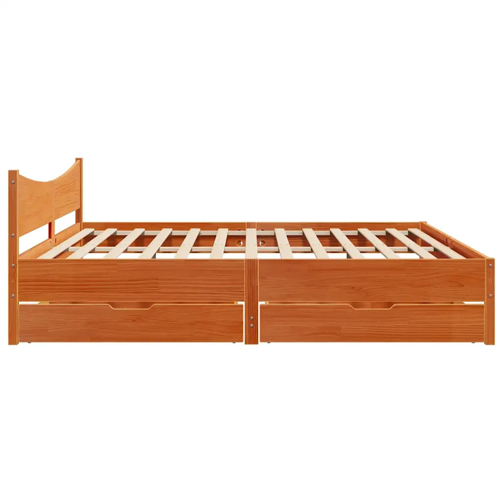 Letto matrimoniale | Letto per adulti | Giroletto con Cassetti Marrone Cera 180x200 Legno Massello Pino