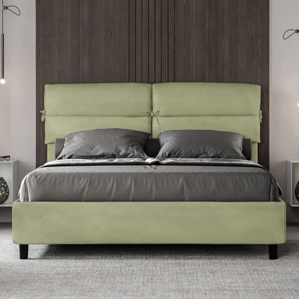 Letto matrimoniale contenitore imbottito 160x190 microfibra tè verde Nandy