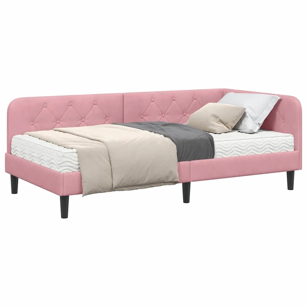 Cornice del letto ad angolo Rosa 100 x 200 cm Velluto