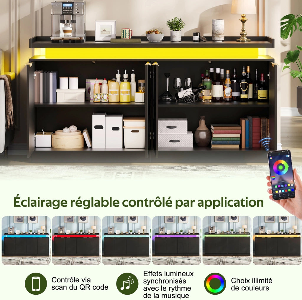 Credenza cucina con LED RGB; 160x39x83 cm; MDF; nera
