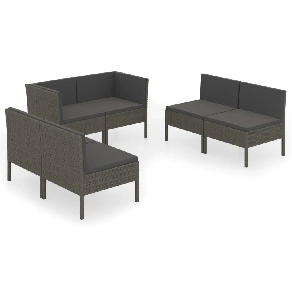 Set Divani da Giardino 6 pz con Cuscini in Polyrattan Grigio cod mxl 38309