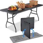 Tavolo da Giardino Pieghevole 180x75 cm,Tavolo da Buffet con Impugnatura di Trasporto,Tavolo Pieghevole in HDPE Plastica per 10 Persone,Ottica in Legno,Tavolo da Campeggio Tavolo Feste
