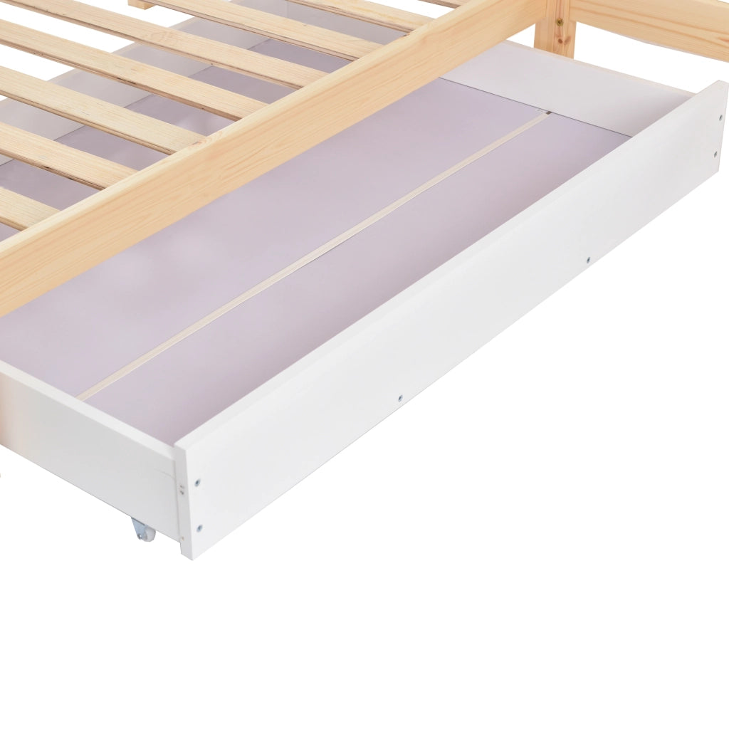 Letto Casetta 90x200 cm e 140x70 cm - Cassetto e Mensole - in Legno Massello Naturale