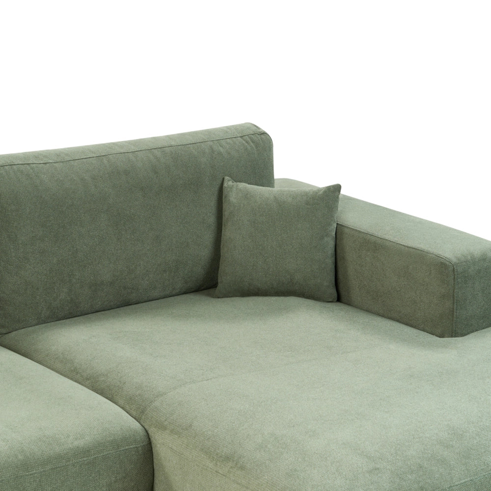 Divano angolare lato sinistro in Tessuto imbottito verde con Cuscini 3 posti stile moderno minimalista