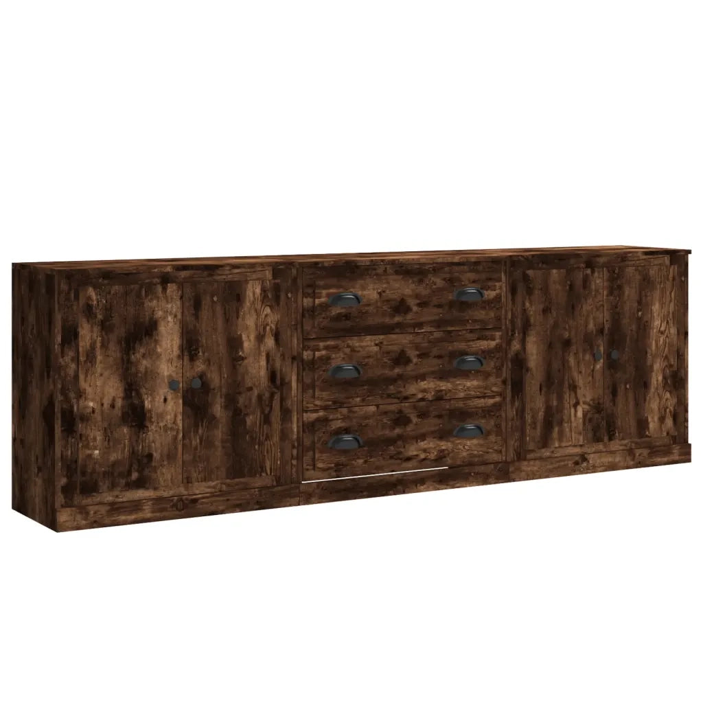 Credenze 3 pz | Madia | Buffet da pranzo | Armadio da pranzo Rovere Fumo in Legno Multistrato