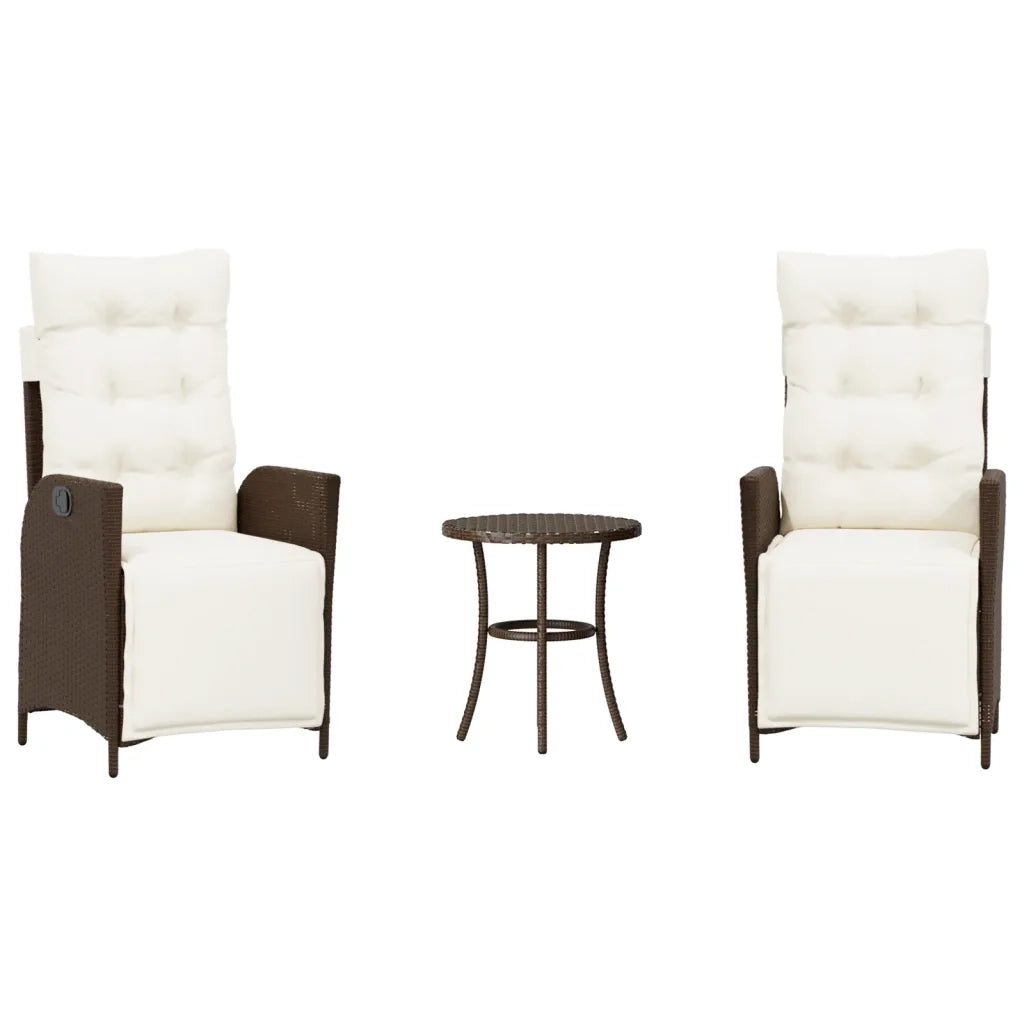 Set Bistr¨° 3 pz | Set Salotto da Giardino con Cuscini Marrone in Polyrattan