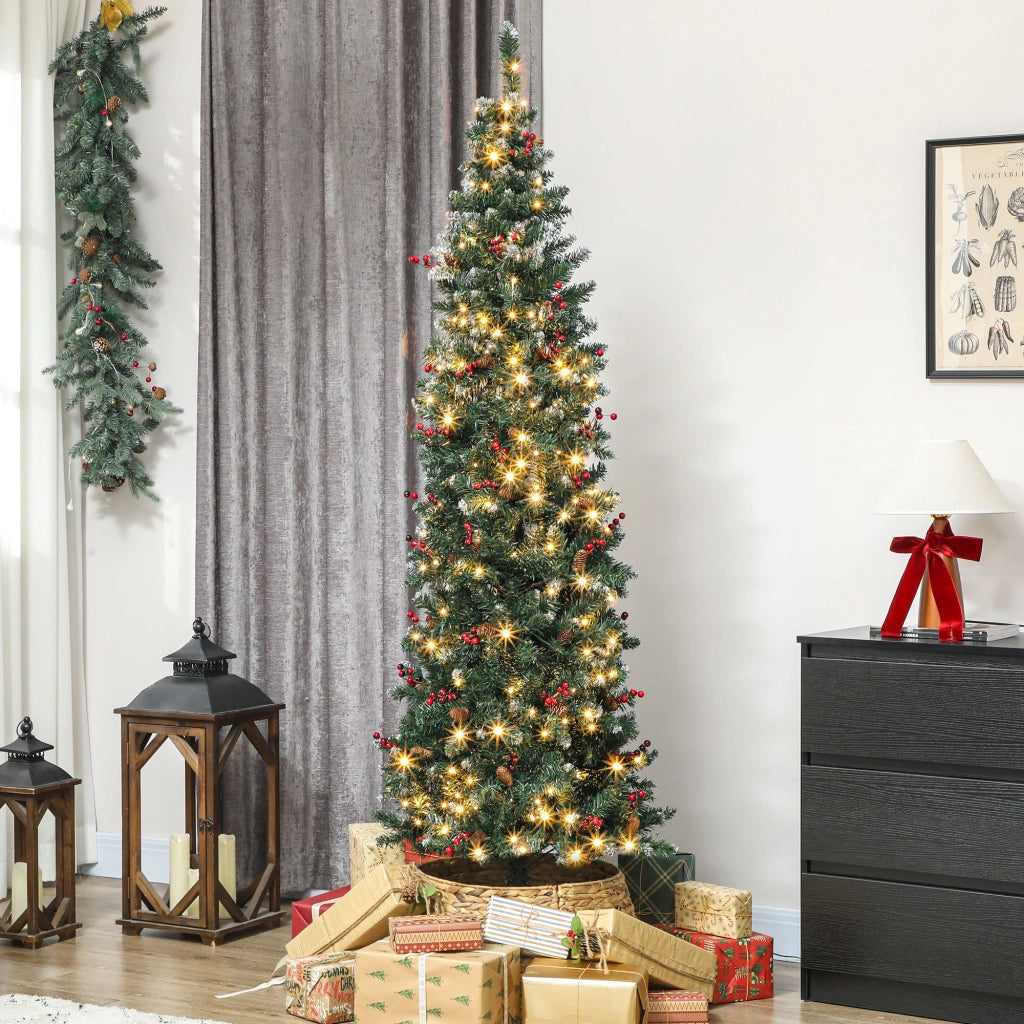 Albero di Natale 210 cm con Luci LED 8 Modi ¨C zephmum ¨C Verde con Ramaglie Argentate e Pigne