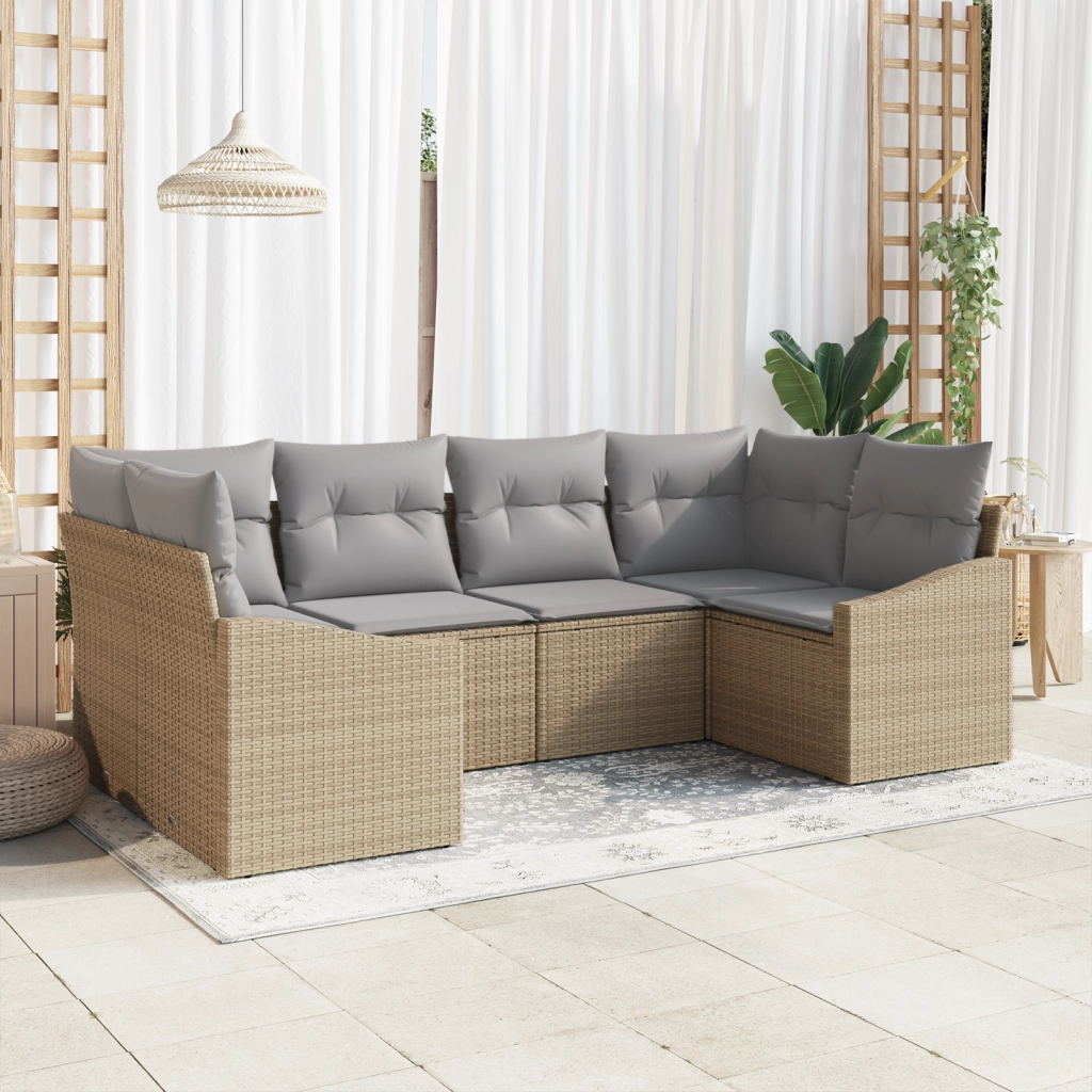 Set Divani da Giardino a 6 Pezzi con Cuscini Beige Polyrattan