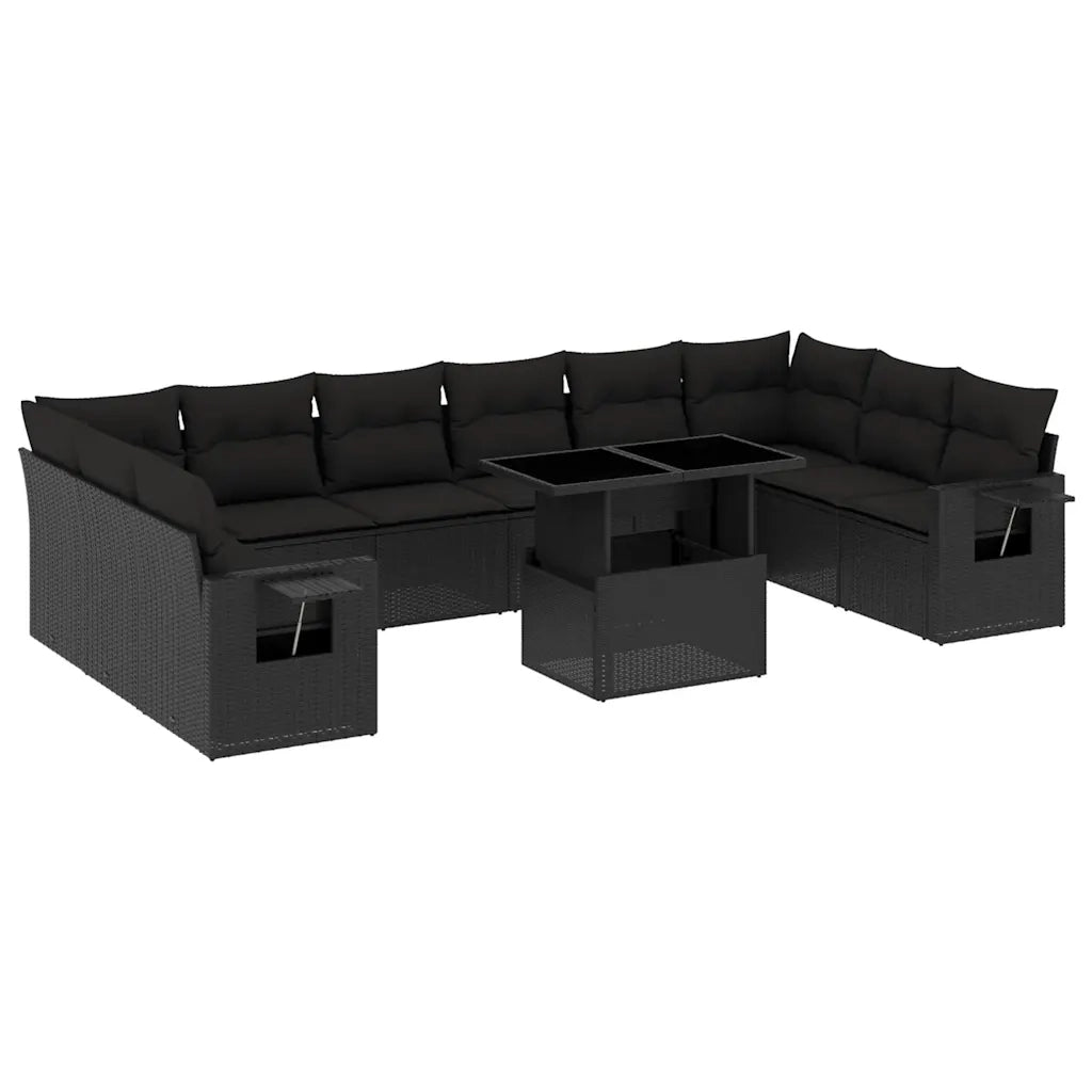 Set Divani da Giardino 11 pz con Cuscini in Polyrattan Nero