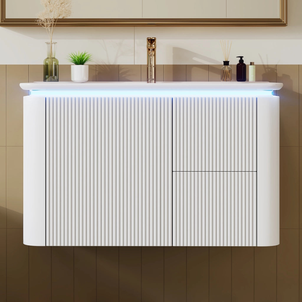 Mobile sottolavabo sospeso con lavabo integrato ¨C Minimal ¨C Bianco 80.5x47.5x51cm cassetti LED