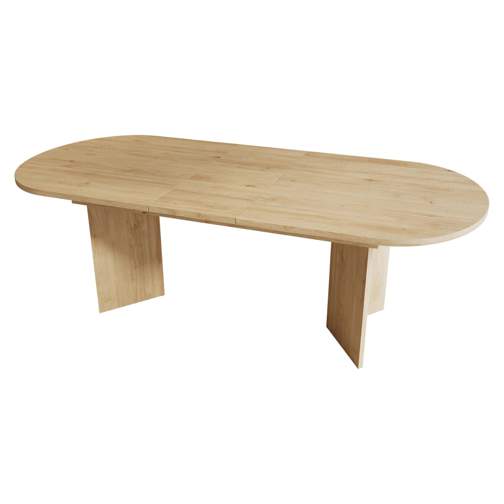 Tavolo da pranzo allungabile 140/180 cm in MDF effetto rovere, per 4-8 persone, con angoli arrotondati