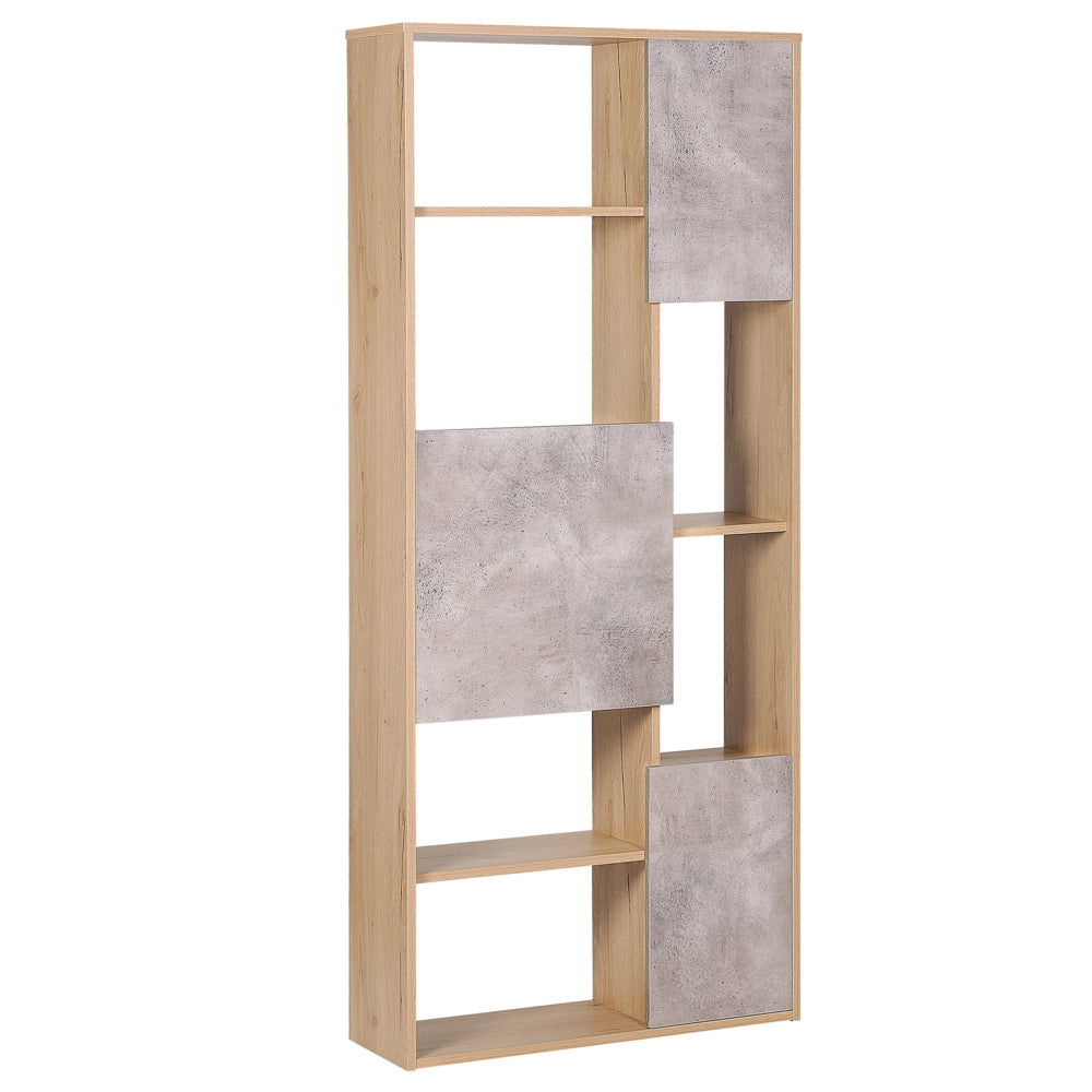 Libreria a 5 ripiani in legno chiaro con scaffalature in cemento comodino soggiorno camera da letto