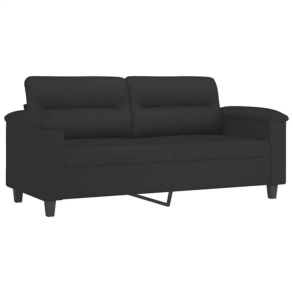 Set Divani 3 pz con Cuscini Nero in Tessuto Microfibra