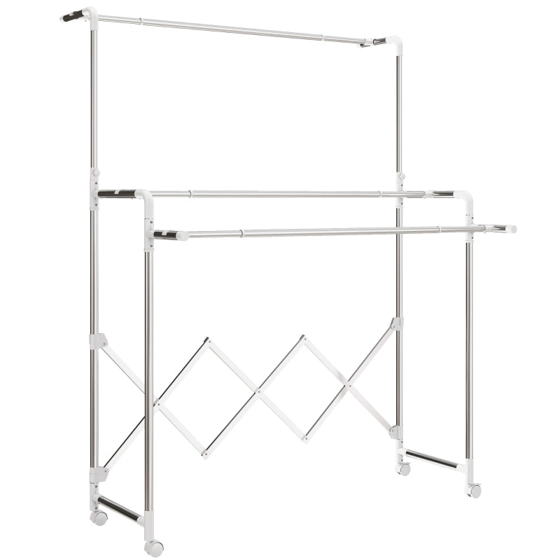 STENDIBIANCHERIA A TORRE PIEGHEVOLE 104-150 cm ACCIAIO INOX ARGENTO