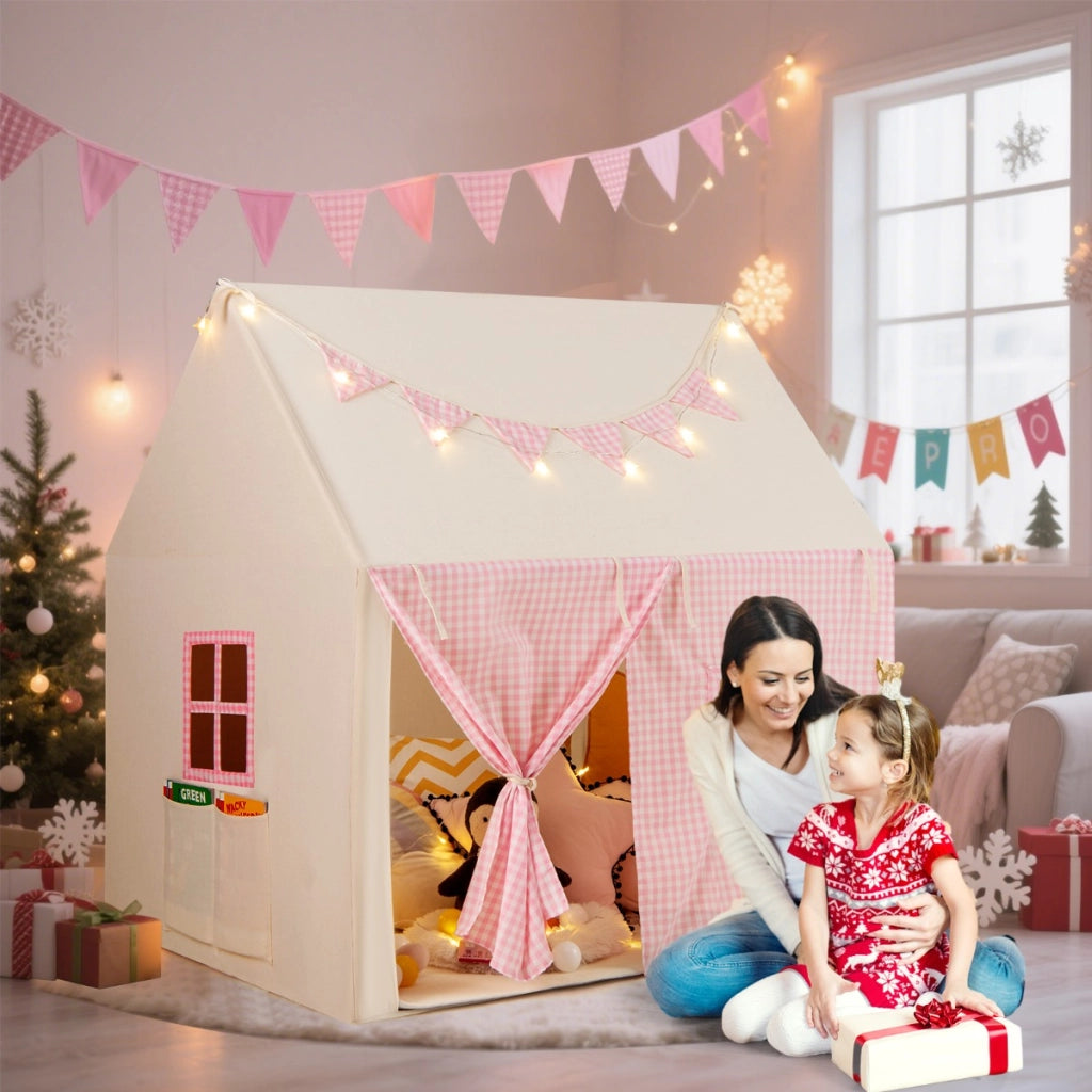 Tenda da gioco per bambini con tappetino imbottito 2 finestre traspiranti e 2 tasche, Casetta tenda da gioco Rosa-Tende e Casette per bambini