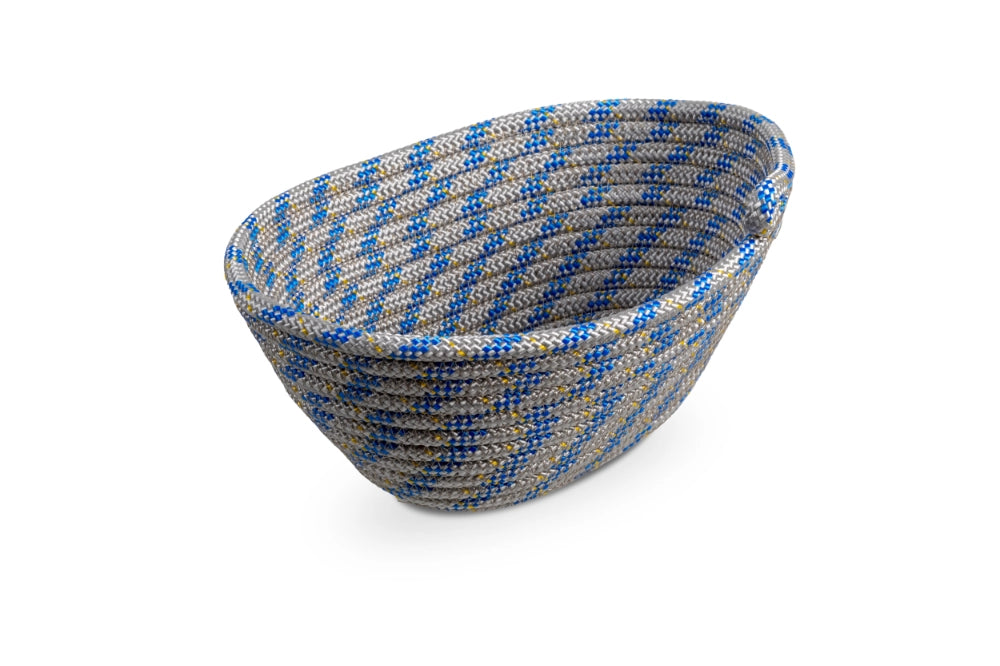 Cheonda - Cestino ovale portatutto Plam fatto a mano Colore: Grigio con bandiera Blu royal e Giallo