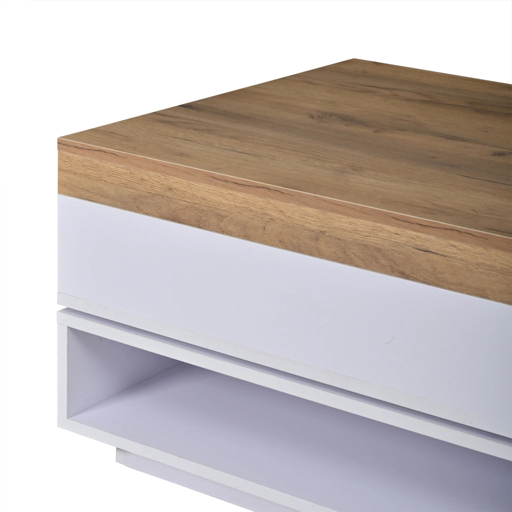TAVOLO da caffè 65x65x40 cm girevole 360° MDF bianco e legno con LED