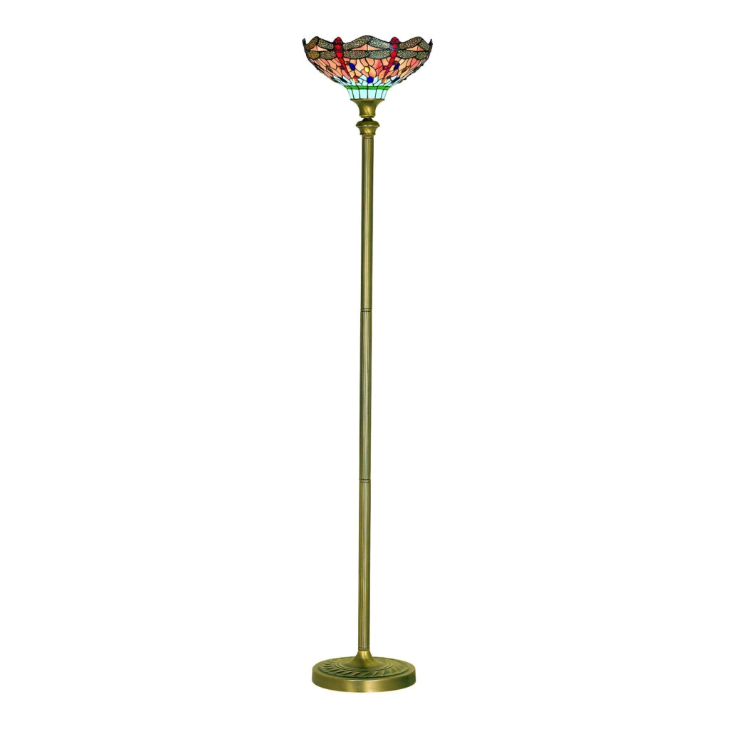 Lampada da terra Dragonfly - Ottone antico e vetro colorato