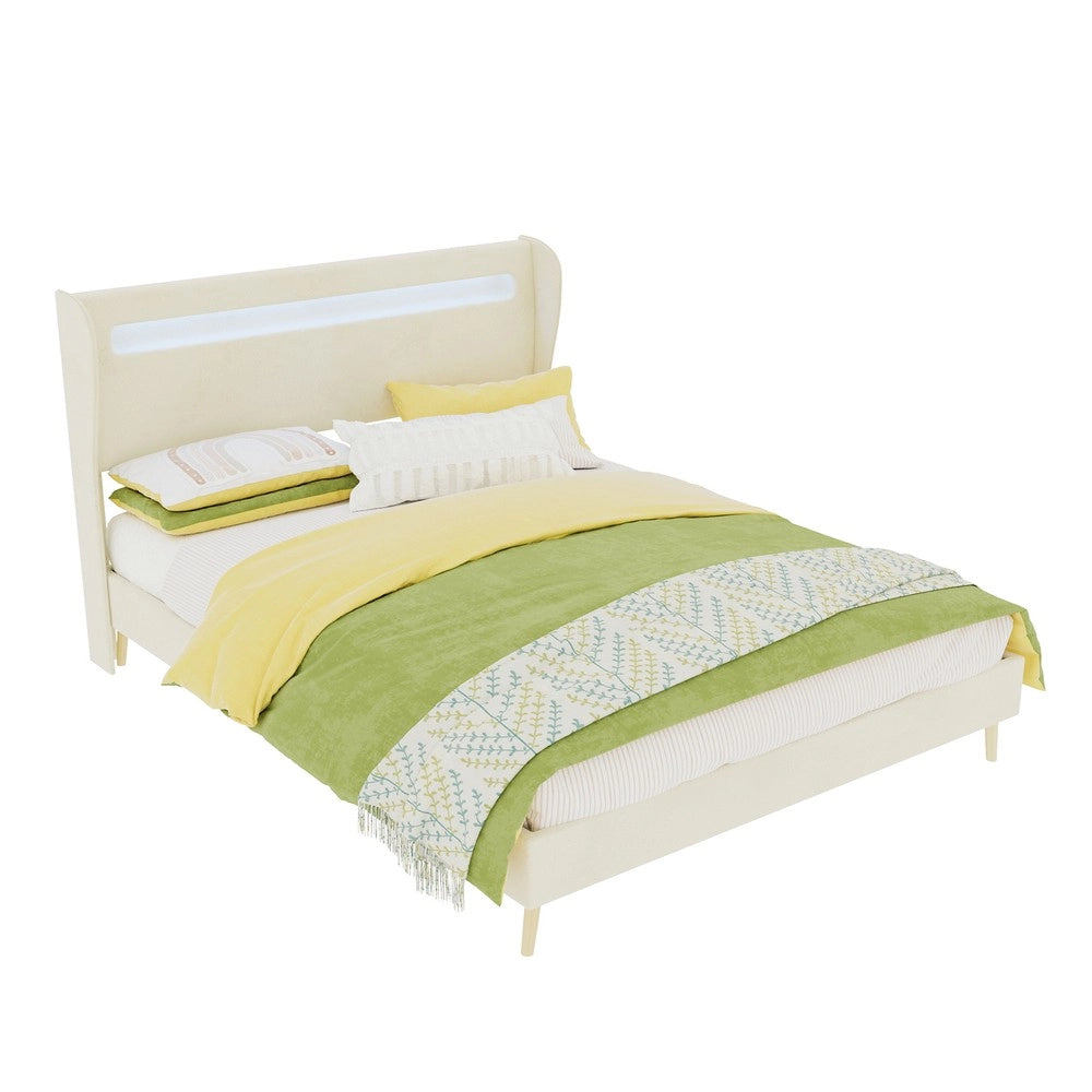 Letto imbottito con testiera LED ¨C Minimal ¨C 140x200 cm beige con materasso