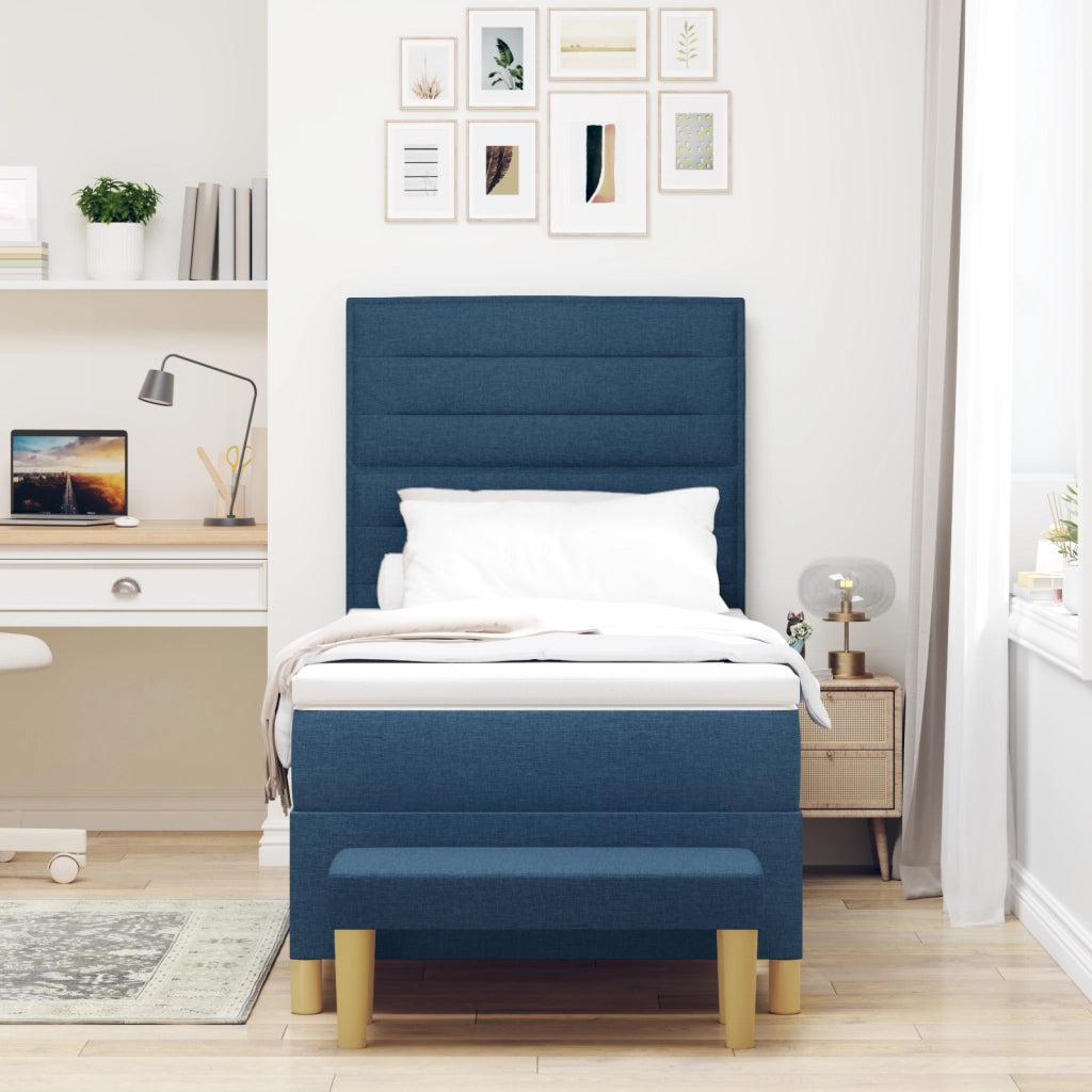 Letto Box Spring con Materasso e Panca Blu 100x200 cm Tessuto
