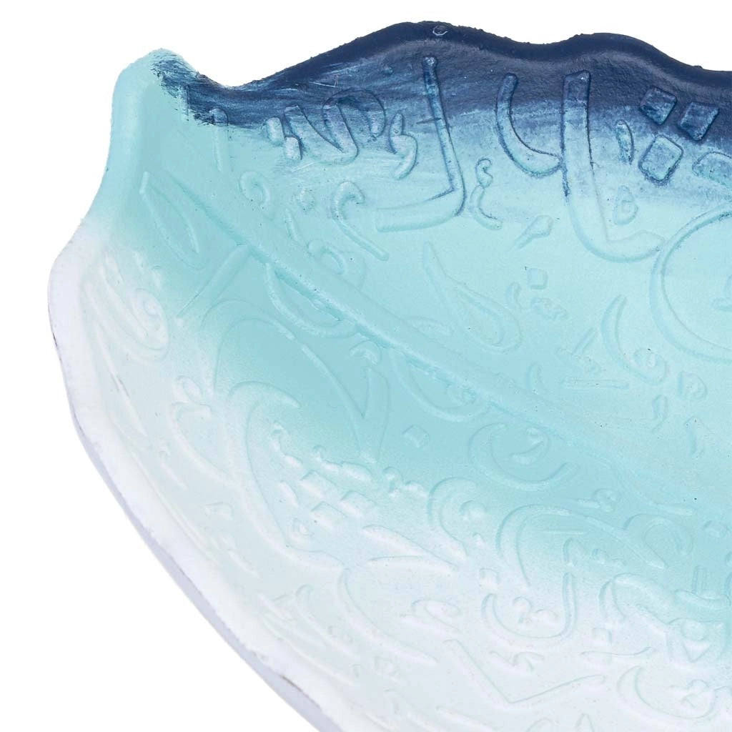 Vassoio decorativo in legno blu con foglia, 25x18x3h cm