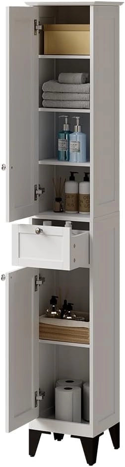 Mobile alto Vanity, Bianco, 32 x 175 cm, per la conservazione di articoli da bagno e asciugamani