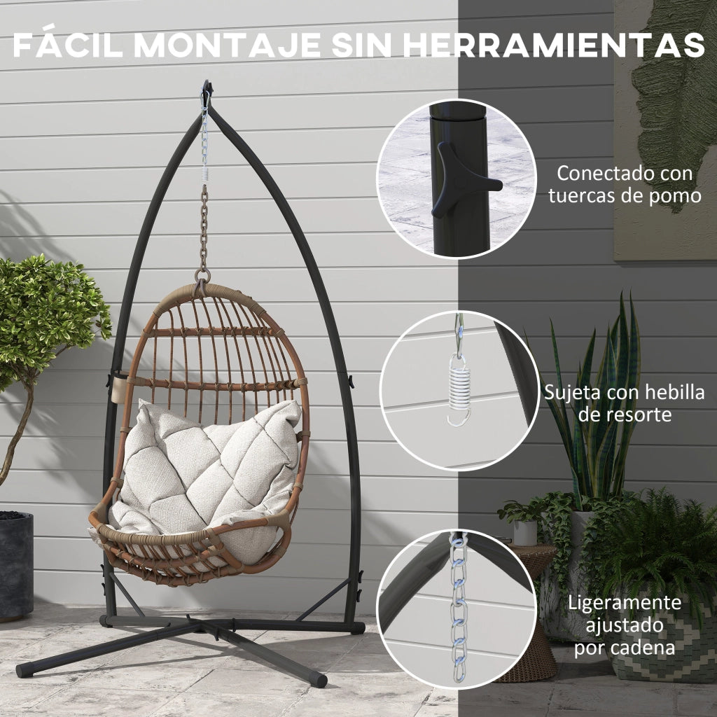 Sedia da giardino sospesa ¨C Zephmum ¨C Nero, struttura in acciaio, con portabevande