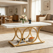 TAVOLINO da caffè 120x59,5x48 cm Marmo artificiale Bianco e Metallo Oro