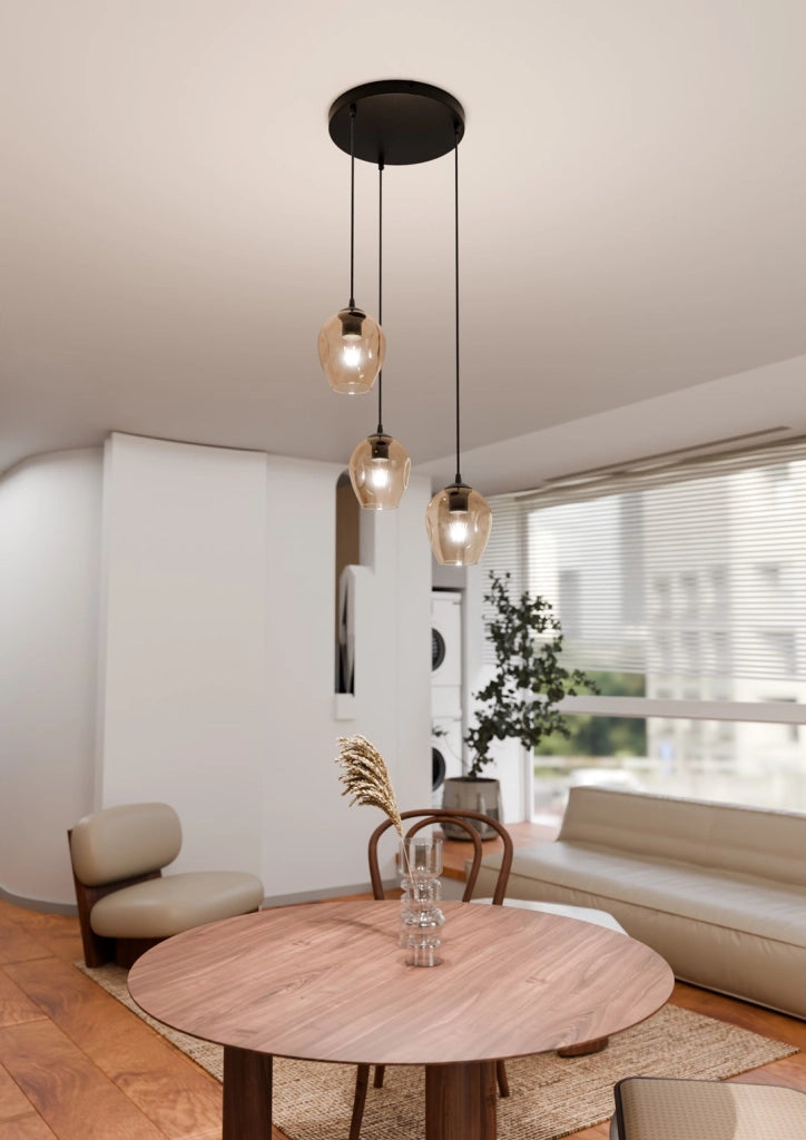 Lampadario Emibig Istar Premium 3xE27 vetro miele nero