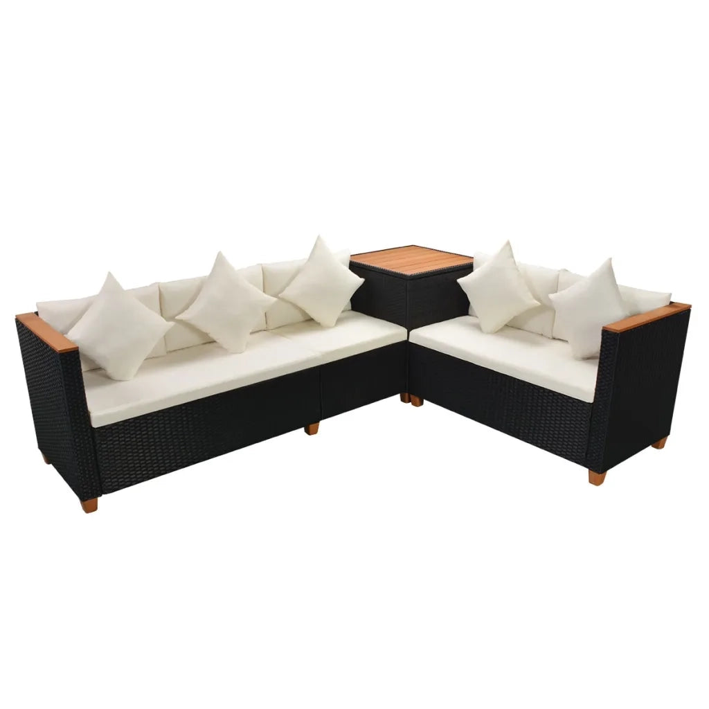 Set Divani da Giardino 7 pz con Cuscini in Polyrattan Nero 43004