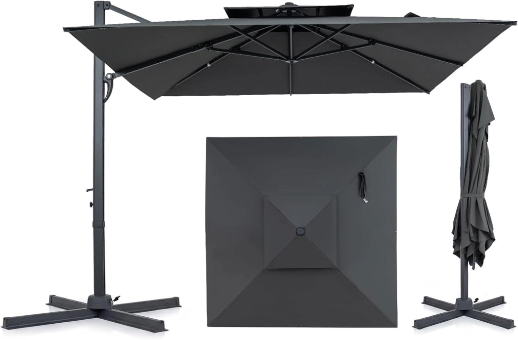 Ombrellone da Giardino 300 cm con Base a Croce, Ombrellone da Esterno Quadrato con Manovella, Rotazione 360°, 8 Stecche Metalliche Resistenti, per Balcone, Terrazzo e Piscina