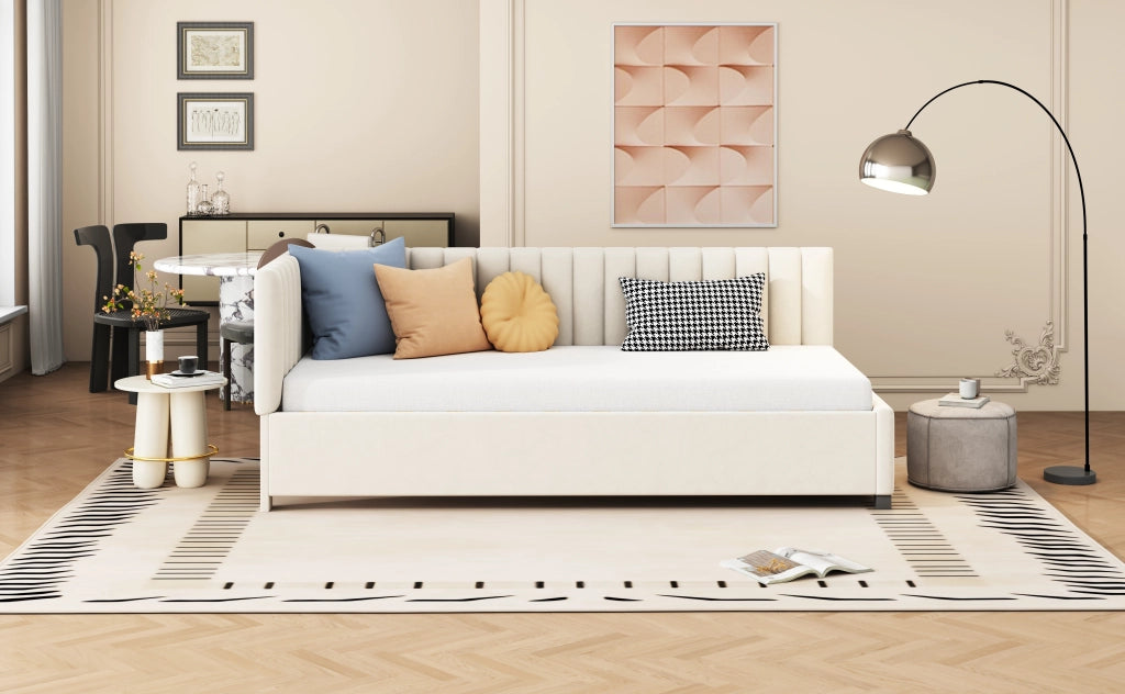 Letto sofà multifunzione in velluto beige 90x200 cm
